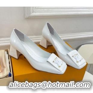 Stylish Louis Vuitton Shake Pumps 5.5cm in Patent Leather with LV Twist White 122719