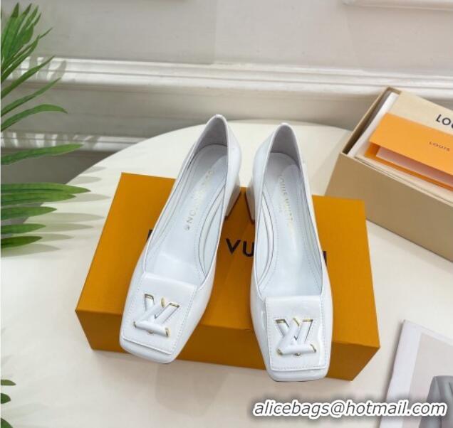 Stylish Louis Vuitton Shake Pumps 5.5cm in Patent Leather with LV Twist White 122719