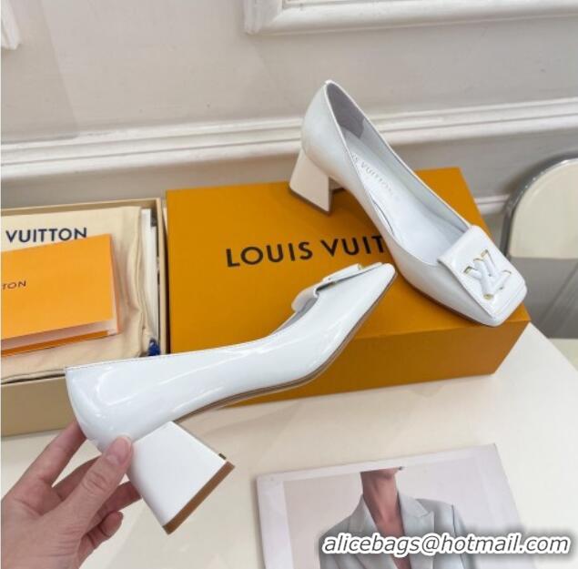 Stylish Louis Vuitton Shake Pumps 5.5cm in Patent Leather with LV Twist White 122719