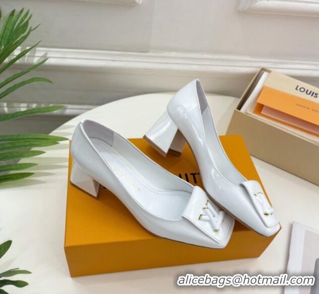 Stylish Louis Vuitton Shake Pumps 5.5cm in Patent Leather with LV Twist White 122719