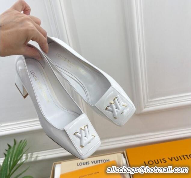 Stylish Louis Vuitton Shake Pumps 5.5cm in Patent Leather with LV Twist White 122719