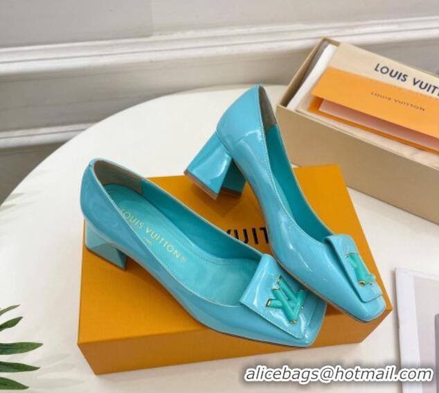 Shop Duplicate Louis Vuitton Shake Pumps 5.5cm in Patent Leather with LV Twist Light Blue 122721