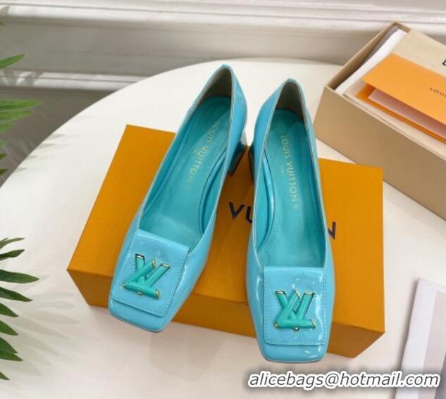 Shop Duplicate Louis Vuitton Shake Pumps 5.5cm in Patent Leather with LV Twist Light Blue 122721