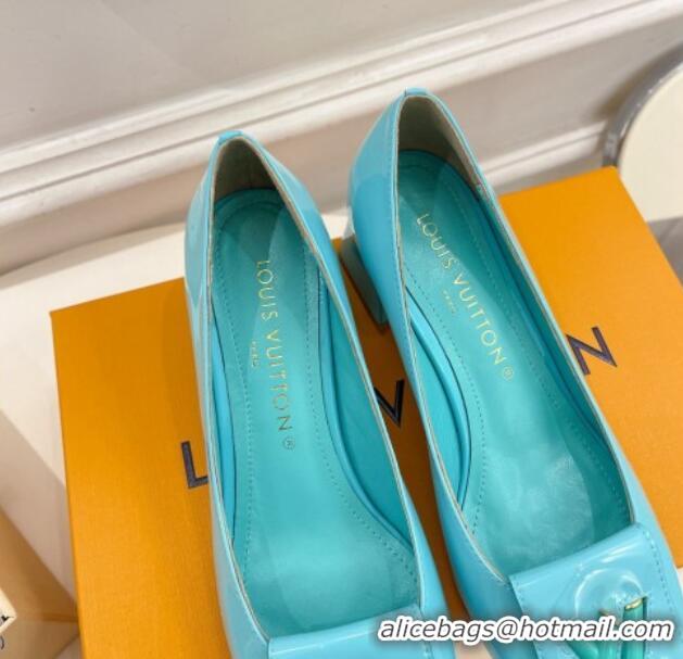 Shop Duplicate Louis Vuitton Shake Pumps 5.5cm in Patent Leather with LV Twist Light Blue 122721