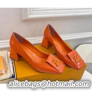 Classic Hot Louis Vuitton Shake Pumps 5.5cm in Patent Leather with LV Twist Orange 122723