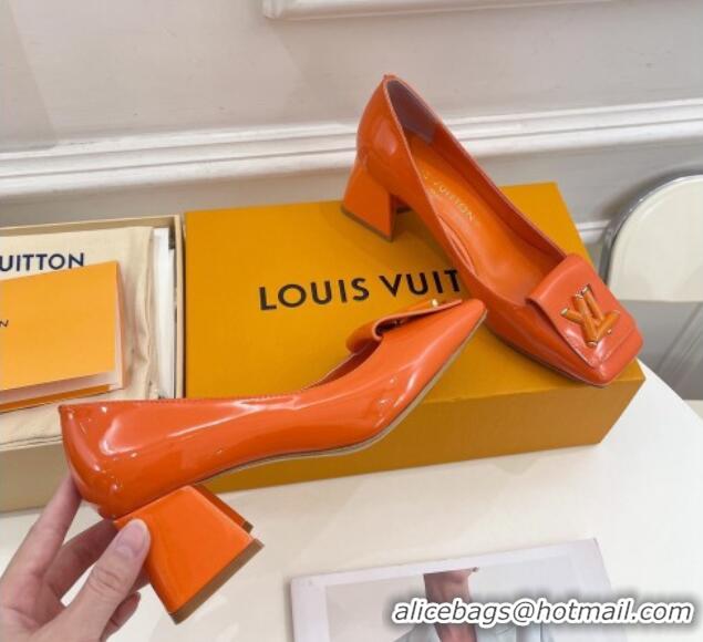 Classic Hot Louis Vuitton Shake Pumps 5.5cm in Patent Leather with LV Twist Orange 122723