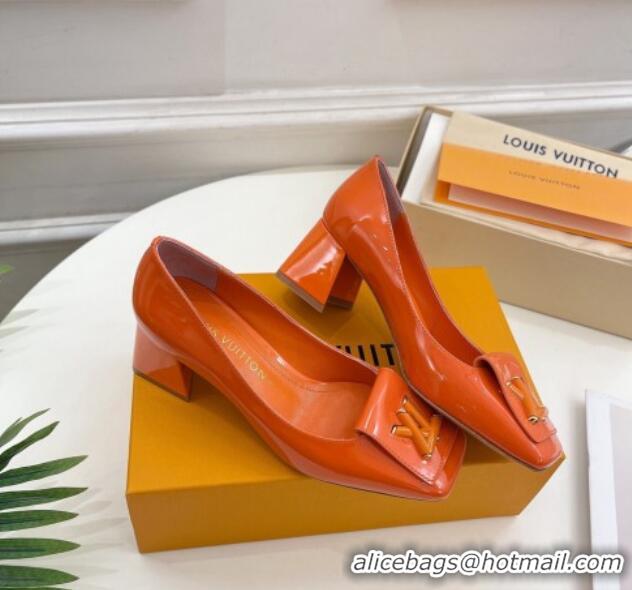 Classic Hot Louis Vuitton Shake Pumps 5.5cm in Patent Leather with LV Twist Orange 122723