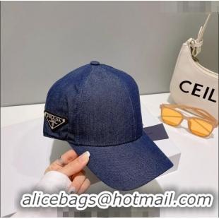 Top Quality Prada Denim Baseball Hat 0414 Blue 2023