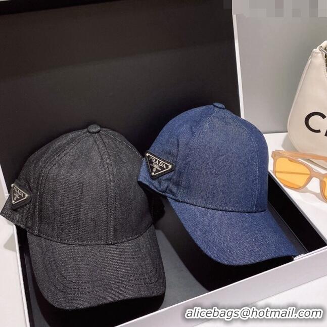 Top Quality Prada Denim Baseball Hat 0414 Blue 2023