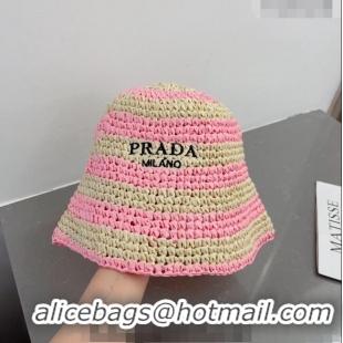 Well Crafted Prada Straw Bucket Hat 0407 Beige/Pink 2023