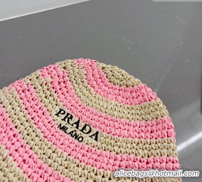 Well Crafted Prada Straw Bucket Hat 0407 Beige/Pink 2023