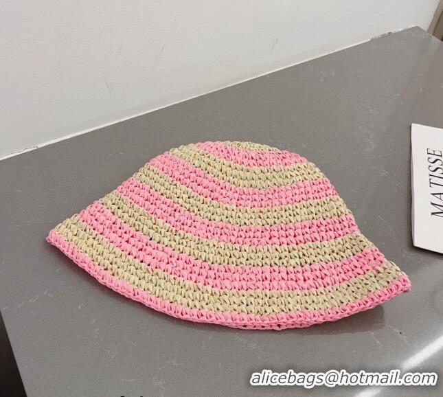 Well Crafted Prada Straw Bucket Hat 0407 Beige/Pink 2023