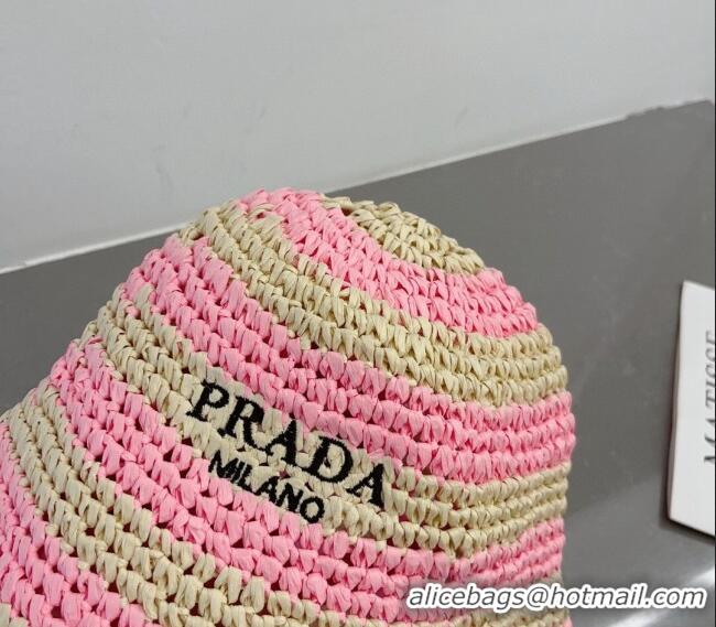 Well Crafted Prada Straw Bucket Hat 0407 Beige/Pink 2023