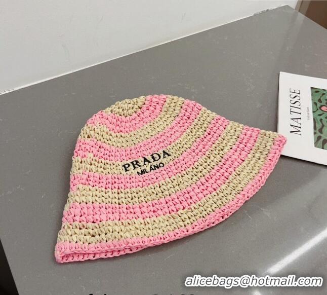 Well Crafted Prada Straw Bucket Hat 0407 Beige/Pink 2023