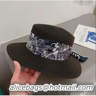 Original Cheap Dior Straw Hat with Bandeau PA0407 Black 2023