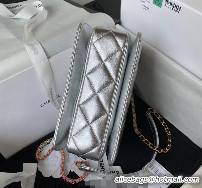 Top Quality Chanel Metallic Lambskin Mini Flap Bag with Top handle AS3886 Silver 2023