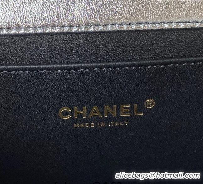 Top Quality Chanel Metallic Lambskin Mini Flap Bag with Top handle AS3886 Silver 2023