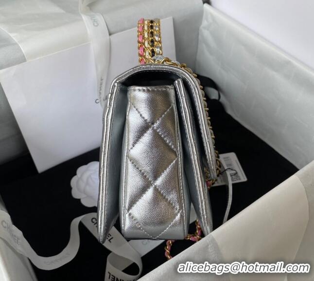 Top Quality Chanel Metallic Lambskin Mini Flap Bag with Top handle AS3886 Silver 2023