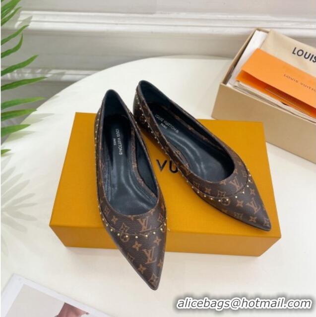 Hot Style Louis Vuitton Signature Flat Ballerinas in Monogram Canvas with Studs 122725