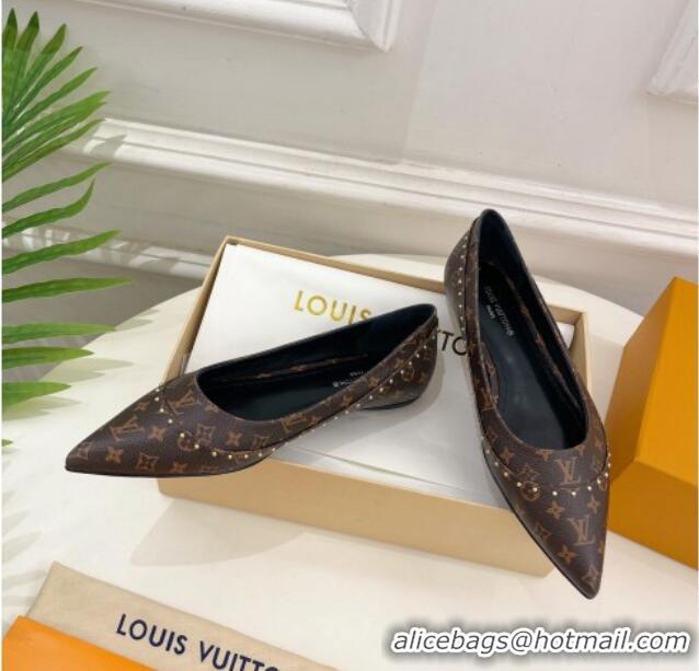 Hot Style Louis Vuitton Signature Flat Ballerinas in Monogram Canvas with Studs 122725