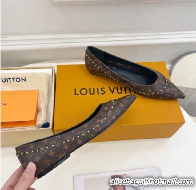 Hot Style Louis Vuitton Signature Flat Ballerinas in Monogram Canvas with Studs 122725