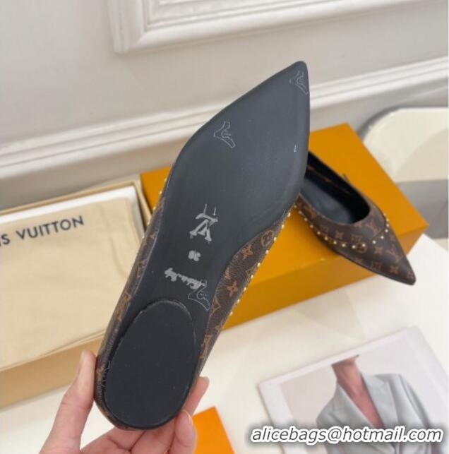 Hot Style Louis Vuitton Signature Flat Ballerinas in Monogram Canvas with Studs 122725