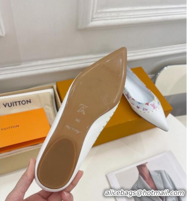 Best Product Louis Vuitton Signature Flat Ballerinas in Leather and Monogram Canvas with Studs White 122726