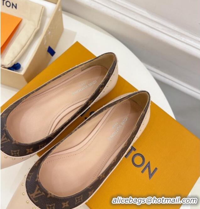 Unique Style Louis Vuitton Signature Flat Ballerinas in Leather and Monogram Canvas with Studs Nude 122729