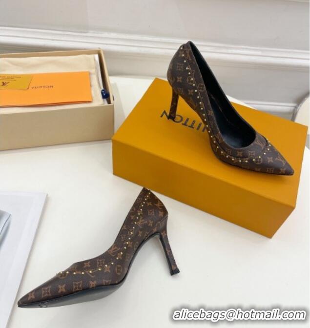 Top Design Louis Vuitton Signature Pumps 8.5cm in Monogram Canvas with Studs 122730