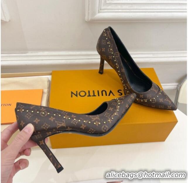 Top Design Louis Vuitton Signature Pumps 8.5cm in Monogram Canvas with Studs 122730