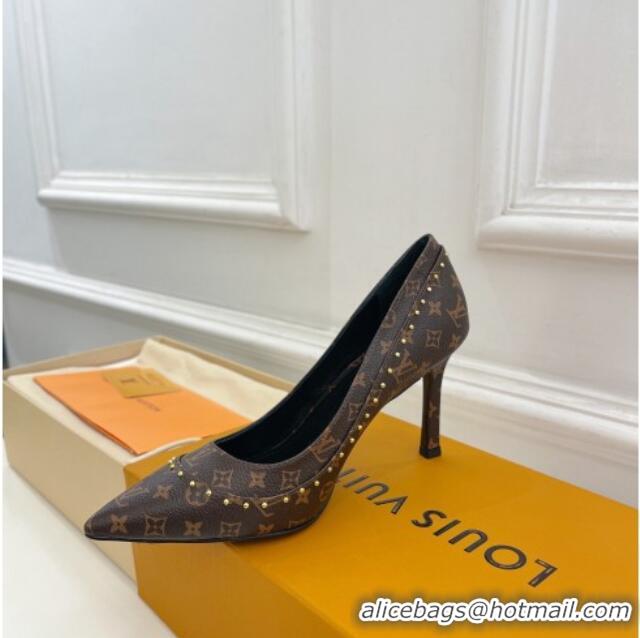 Top Design Louis Vuitton Signature Pumps 8.5cm in Monogram Canvas with Studs 122730