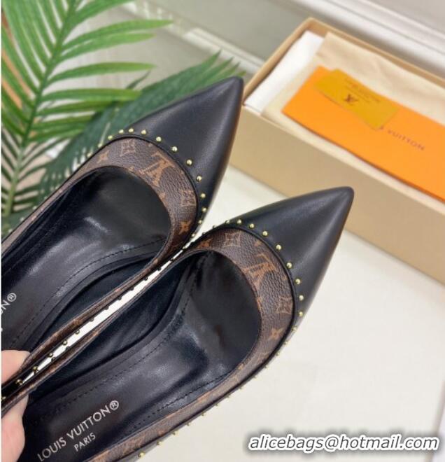 Good Looking Louis Vuitton Signature Pumps 8.5cm in Leather and Monogram Canvas with Studs Black 122731