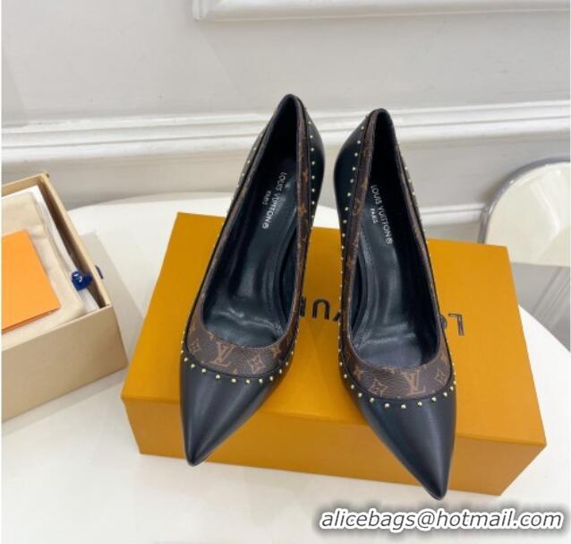 Good Looking Louis Vuitton Signature Pumps 8.5cm in Leather and Monogram Canvas with Studs Black 122731