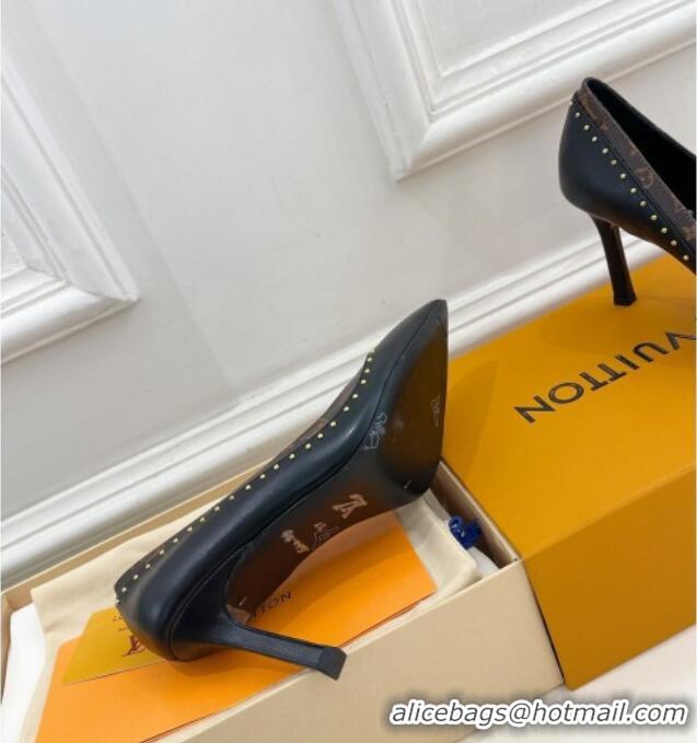 Good Looking Louis Vuitton Signature Pumps 8.5cm in Leather and Monogram Canvas with Studs Black 122731