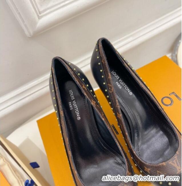 Good Looking Louis Vuitton Signature Pumps 8.5cm in Leather and Monogram Canvas with Studs Black 122731