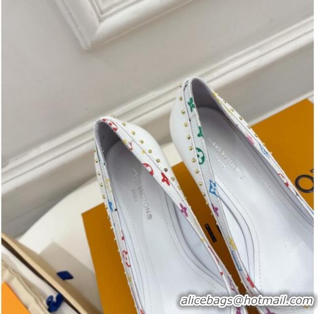 Good Product Louis Vuitton Signature Pumps 8.5cm in Leather and Monogram Canvas with Studs White 122732