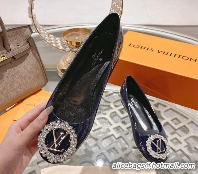 Grade Quality Louis Vuitton Madeleine Flat Ballerinas in Patent Leather with Crystal Blue 2122741