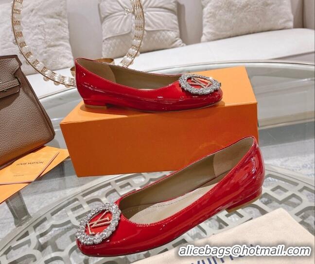 Best Grade Louis Vuitton Madeleine Flat Ballerinas in Patent Leather with Crystal Red 2122742