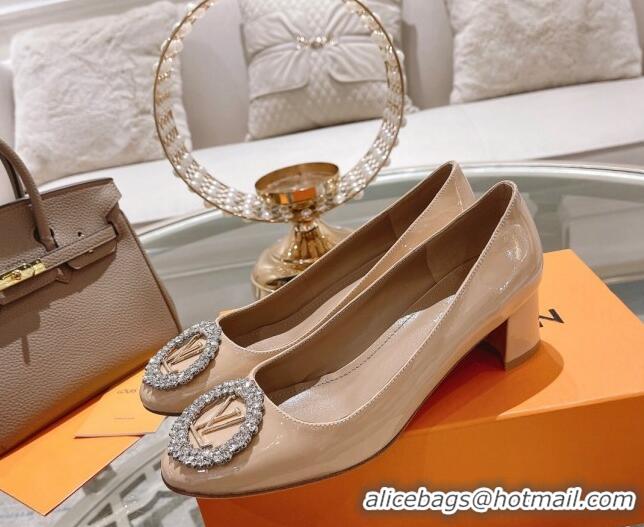 Top Grade Louis Vuitton Madeleine Pumps 4.5cm in Patent Leather with Crystal Nude 122749