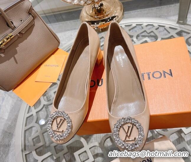 Top Grade Louis Vuitton Madeleine Pumps 4.5cm in Patent Leather with Crystal Nude 122749