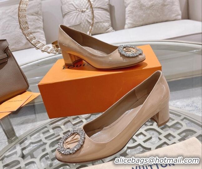 Top Grade Louis Vuitton Madeleine Pumps 4.5cm in Patent Leather with Crystal Nude 122749