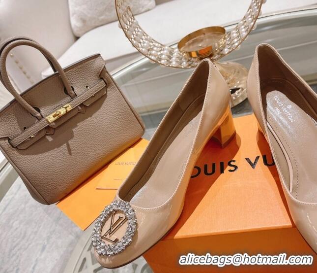 Top Grade Louis Vuitton Madeleine Pumps 4.5cm in Patent Leather with Crystal Nude 122749