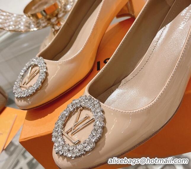 Top Grade Louis Vuitton Madeleine Pumps 4.5cm in Patent Leather with Crystal Nude 122749