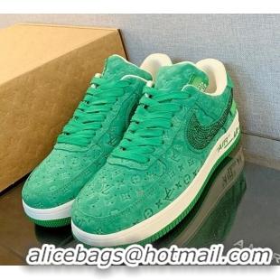 Perfect Louis Vuitton x Nike "Air Force 1" Low Sneakers in Monogram Perforated Leather Green 122991