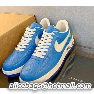 Good Quality Louis Vuitton x Nike "Air Force 1" Low Sneakers in Monogram Perforated Leather Blue 122992