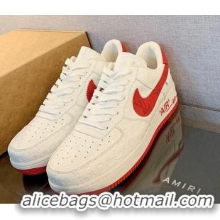 Luxury Louis Vuitton x Nike "Air Force 1" Low Sneakers in Monogram Perforated Leather White 122994