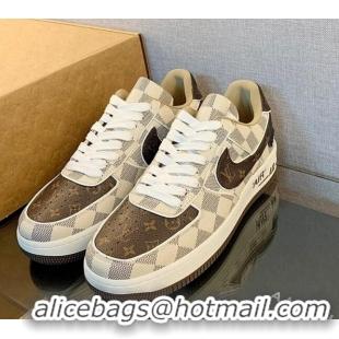 Sumptuous Louis Vuitton x Nike "Air Force 1" Low Sneakers in Damier Azur Canvas and Monogram 122996