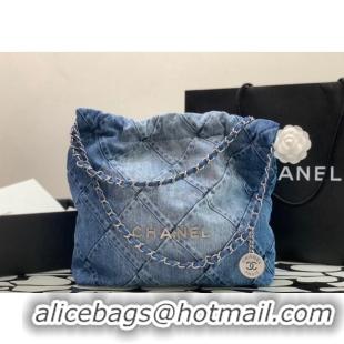 Best Price Chanel 22 Denim Small Shopping Bag AS3260 Light Blue/Blue 2023