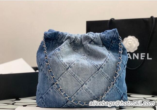 Best Price Chanel 22 Denim Small Shopping Bag AS3260 Light Blue/Blue 2023