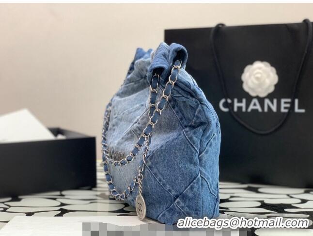 Best Price Chanel 22 Denim Small Shopping Bag AS3260 Light Blue/Blue 2023